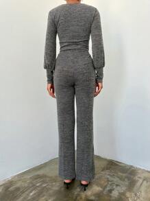 EURMUSE Solid Crop Tee & Pants - Grey - View 2