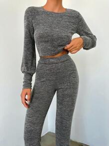 EURMUSE Solid Crop Tee & Pants - Grey - View 4