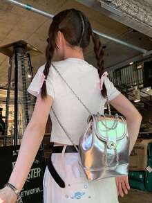 幾何圖案短款T恤 - 白色 - 查看 2