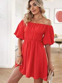 Solid Off Shoulder Ruched Bust Dress