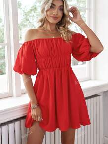 Solid Off Shoulder Ruched Bust Dress