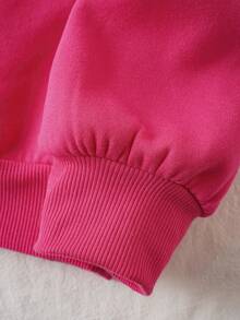 SHEIN EZwear 大碼標語圖案加絨內裏運動衫 - 玫紅色 - 查看 4