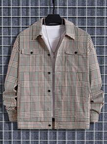 Mainfolk Loose Fit Men's Plaid Print Drop Shoulder Jacket (Without T-Shirt) - Multicolor - View 1