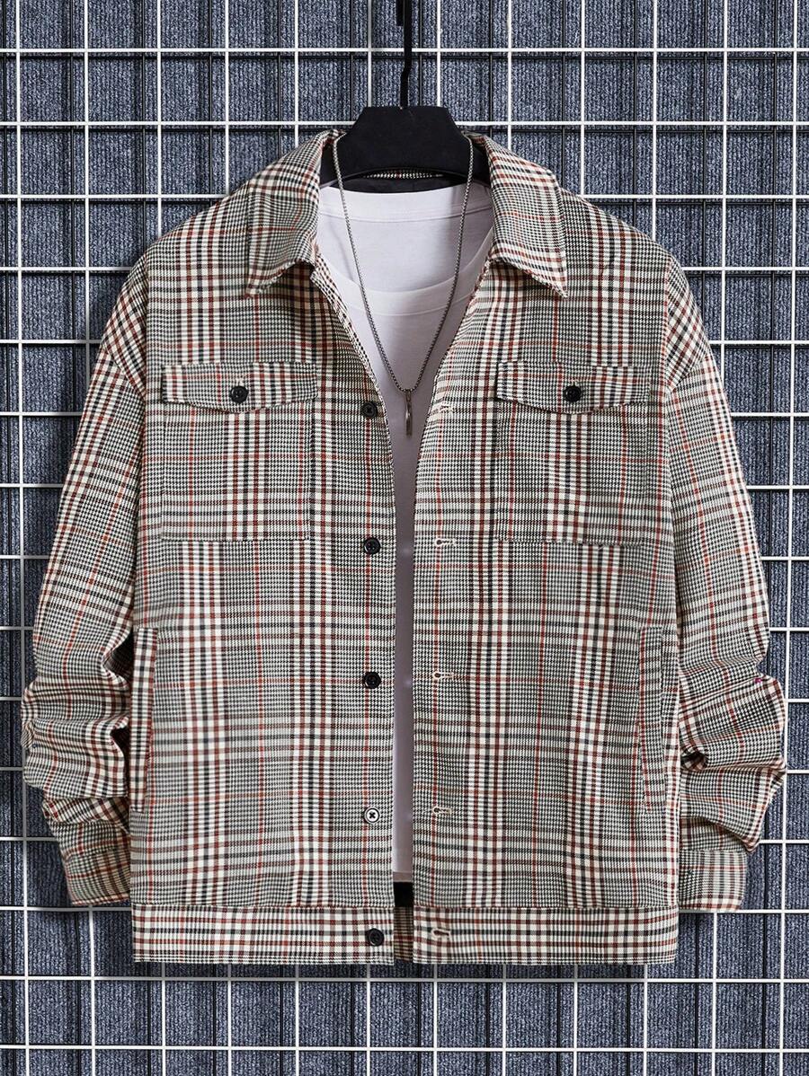 Mainfolk Loose Fit Men's Plaid Print Drop Shoulder Jacket (Without T-Shirt) - Multicolor - View 1