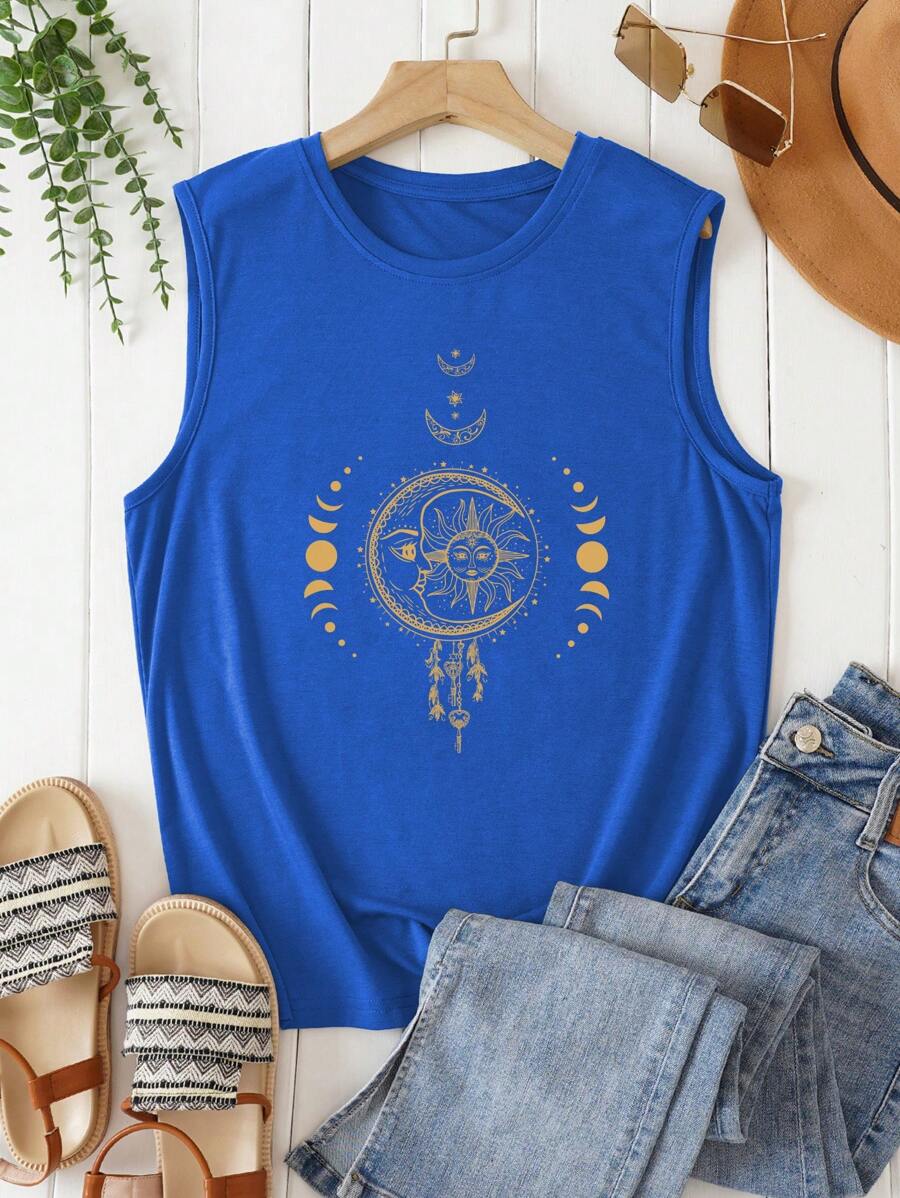 SHEIN Essnce Top tank con estampado de luna y estrella