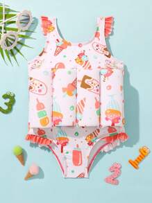 Chica Joven Bañador una pieza con flotador con estampado de dibujos animados - Multicolor - Ver 1