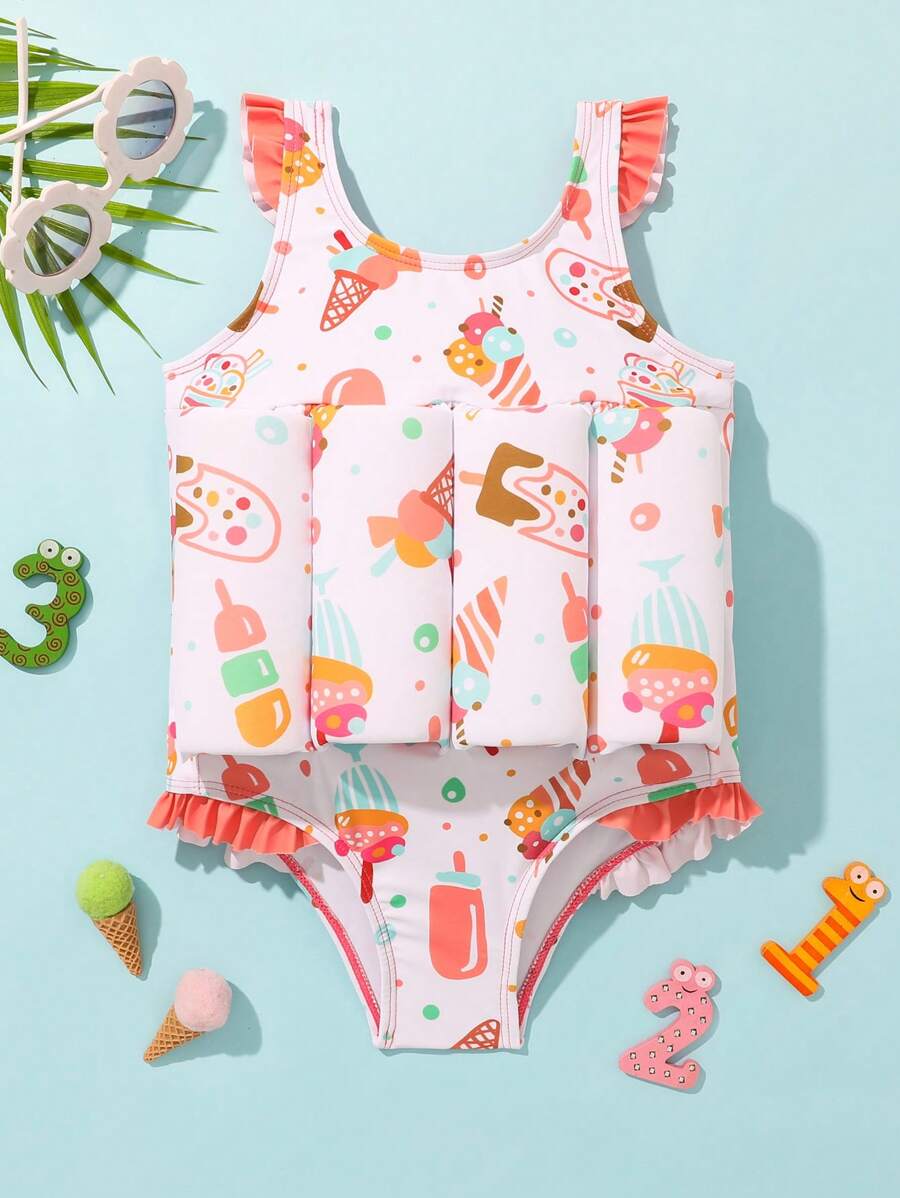 Chica Joven Bañador una pieza con flotador con estampado de dibujos animados - Multicolor - Ver 1