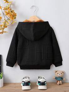 SHEIN Young Boy Letter Patched Detail Teddy Lined Sweatshirt - Black - View 2