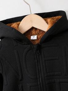 SHEIN Young Boy Letter Patched Detail Teddy Lined Sweatshirt - Black - View 5