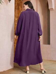 Mulvari Plus Solid Button Front Shirt Dress - Purple - View 2
