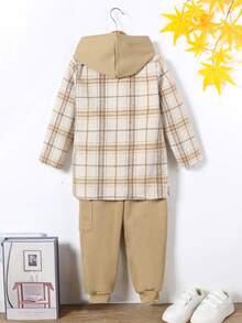 SHEIN Explorewe 男小童格紋印花西裝領外套&連帽衫&翻蓋口袋長褲 - 咖啡棕 - 查看 2