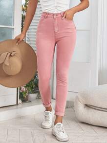 Solid Skinny Jeans - Pink - View 5