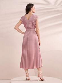 Modelyn Solid Lace Bodice Pleated Hem Dress - Pink - View 2