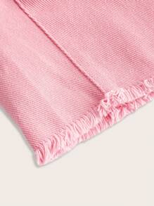 SHEIN ICON Raw Trim Tube Denim Top - Watermelon Pink - View 3