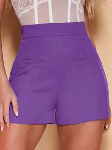 SHEIN BAE High Waist Solid Shorts - Violet Purple - View 1