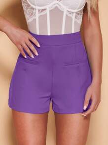 SHEIN BAE High Waist Solid Shorts - Violet Purple - View 4
