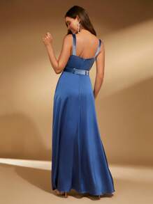 SHEIN Belle Vestido de tirantes bustier detalle con cinturón - Neblina azul - Ver 2