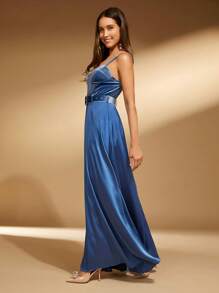 SHEIN Belle Vestido de tirantes bustier detalle con cinturón - Neblina azul - Ver 4