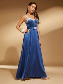 SHEIN Belle Vestido de tirantes bustier detalle con cinturón - Neblina azul - Ver 5
