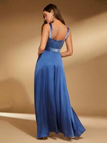 SHEIN Belle Vestido de tirantes bustier detalle con cinturón - Neblina azul - Ver 6