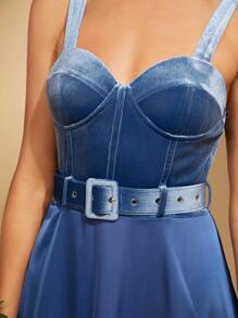 SHEIN Belle Vestido de tirantes bustier detalle con cinturón - Neblina azul - Ver 8
