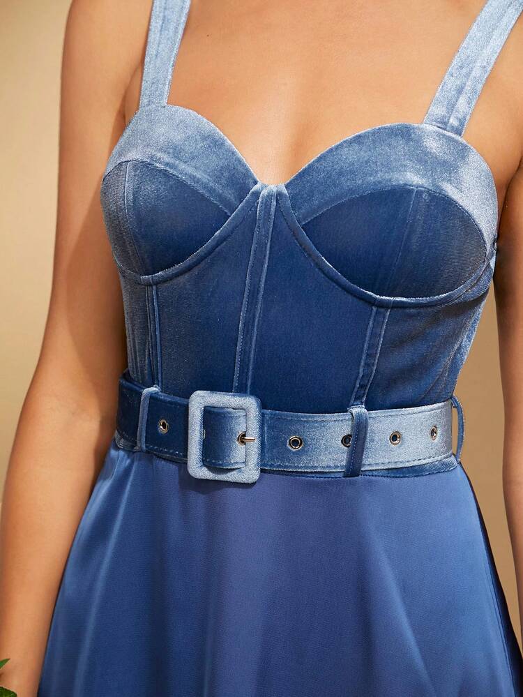 Bustier Detail Belted Cami Dress