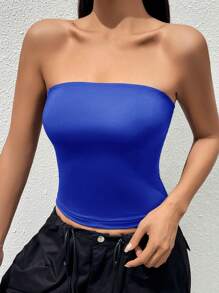 Sweetina Summer Simple Casual Solid Tube Top - Royal Blue - View 4