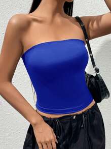 Sweetina Summer Simple Casual Solid Tube Top - Royal Blue - View 5