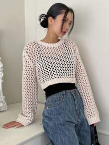 DAZY Áo len hở vai thả vai không có áo ba lỗ trong suốt - Màu be - Xem 7