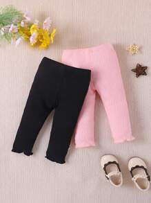 Baby Girl 2pcs Bow Front Lettuce Trim Leggings