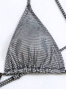 SHEIN Swim 露背交叉腰部鏤空連體泳衣 - 銀色 - 查看 6