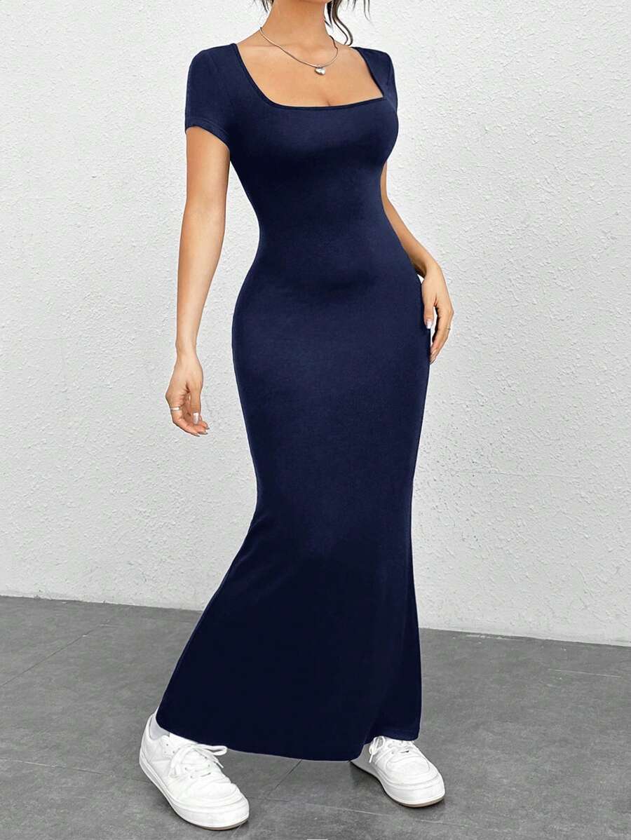 SHEIN EZwear Square Neck Mermaid Hem Bodycon Dress