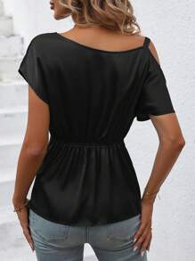 SHEIN Clasi 不對稱領前扭結襯衫 - 黑色 - 查看 2