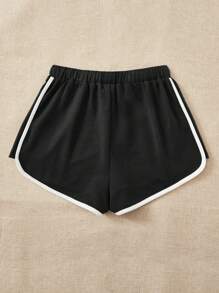 SHEIN EZwear Contrast Binding Drawstring Waist Track Shorts - Black - View 2