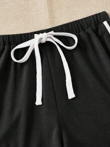 SHEIN EZwear Contrast Binding Drawstring Waist Track Shorts - Black - View 4