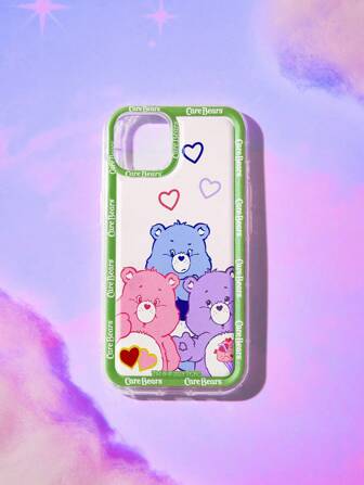 ROMWE X Care Bears 1 funda de teléfono de silicona con patrón de oso de caricatura de letra compatible con iPhone