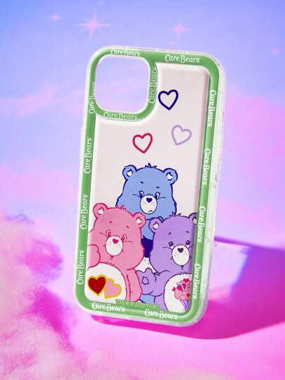 ROMWE X Care Bears 1 funda de teléfono de silicona con patrón de oso de caricatura de letra compatible con iPhone