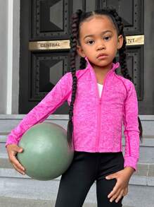 SHEIN Leap Crew Áo khoác thể thao tay lỡ SLAYR Young Girl Young Girl Space Dye Zip Up Raglan - Màu Hồng Tươi - Xem 1