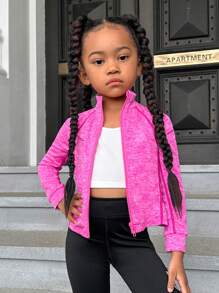 SHEIN Leap Crew Áo khoác thể thao tay lỡ SLAYR Young Girl Young Girl Space Dye Zip Up Raglan - Màu Hồng Tươi - Xem 5