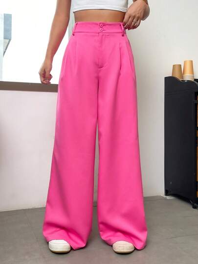 SHEIN EZwear 高腰拼接細節闊腿西裝褲