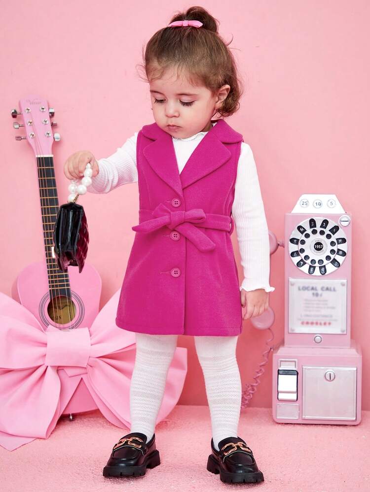 Baby Girl Solid Belted Vest Coat Without Tee