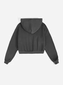 SHEIN EZwear Đồ họa Chữ cái Áo Zip Up Hoodie - Màu xám đen - Xem 2
