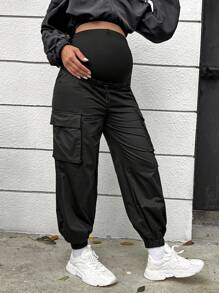 SHEIN Maternidad Pantalones cargo con bolsillo lateral con solapa de cintura ajustable