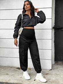 SHEIN Maternidad Pantalones cargo con bolsillo lateral con solapa de cintura ajustable
