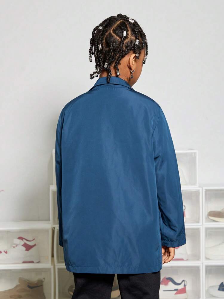 Tween Boy Letter Patched Detail Flap Pocket Drop Shoulder Zipper Hooded Coat