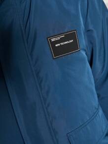 SHEIN Tween Boy Letter Patched Detail Flap Pocket Drop Shoulder Zipper Hooded Coat - Dusty Blue - View 7