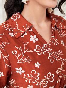 Mulvari Floral Print Belted Shirt Dress - Redwood - View 4