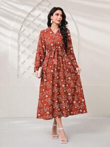 Mulvari Floral Print Belted Shirt Dress - Redwood - View 5