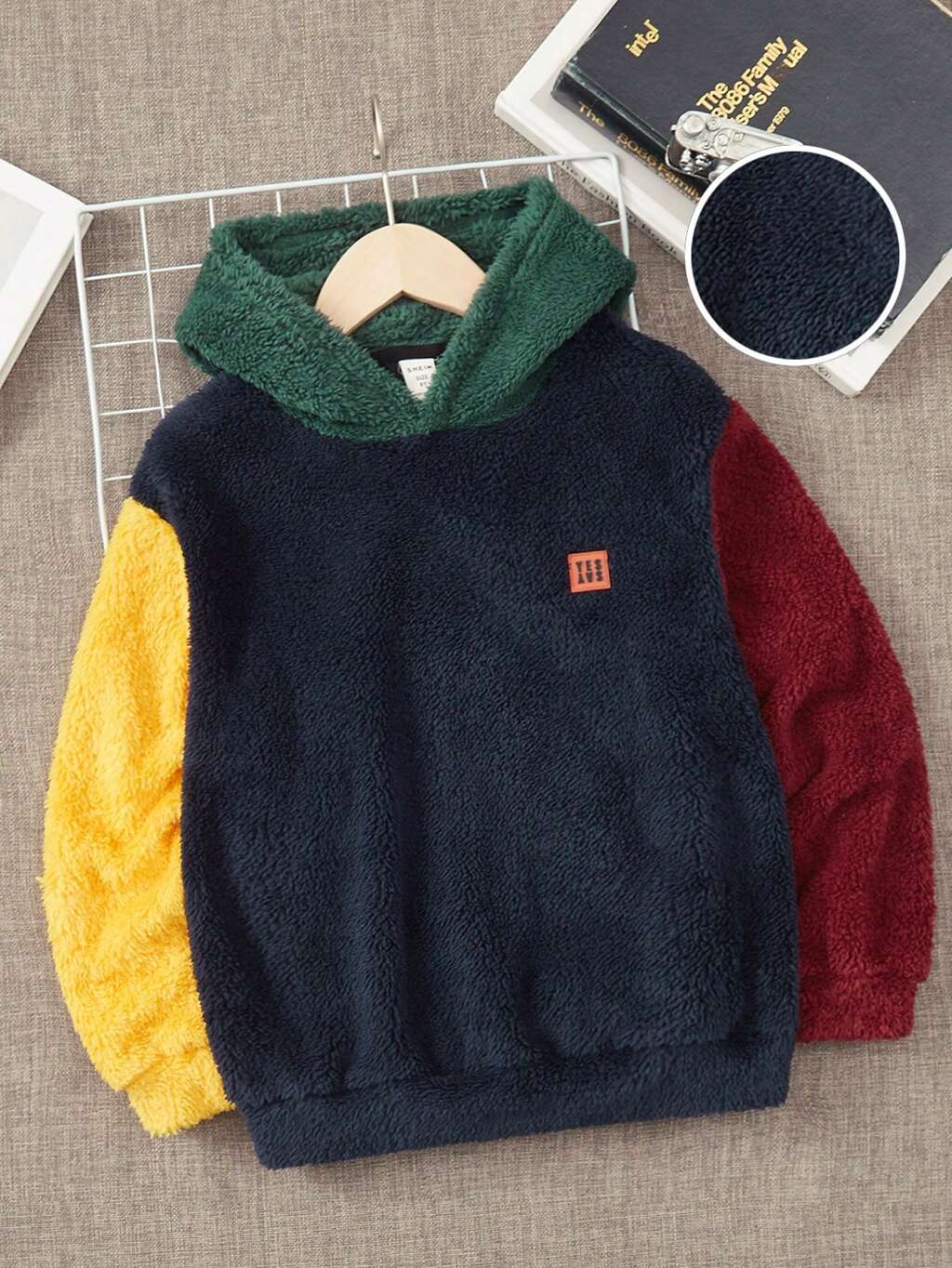 Tween Boys' Casual Patched Detail Colorblock Hooded Sweatshirt,In Fall/Winter