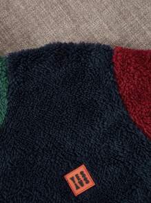 SHEIN Tween Boy Colour Block Letter Patched Detail Teddy Hoodie - Navy Blue - View 3